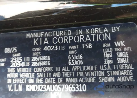 2025 Kia Soul Lx z USA, uszkodzony, nr VIN KNDJ23AU0S7965310